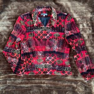 Forwear NY S Deep Red/Magenta/Pink/Black Patterned Velour‎ Short Waist Jacket